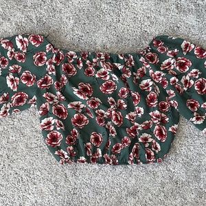 Crop cinched waist off the shoulder top